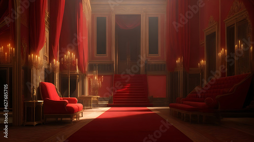 A realistic fantasy red interior of the royal palace