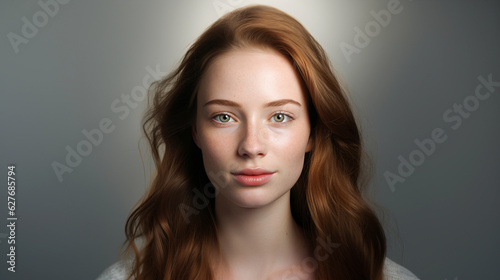 A beautiful young girl with a bright face. Portrait. AI generation