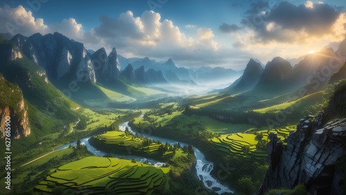 beautiful and epic photos of green mountain valley scenery © M.Taufiq