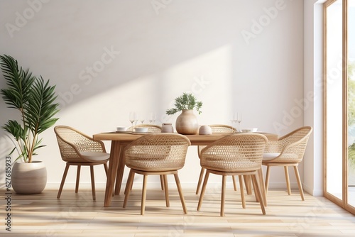 A room mockup showcasing Scandinavian dining room design, Generative Ai © rzrstudio
