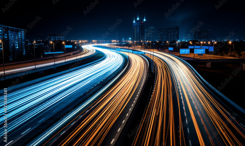 traffic on a highway at night