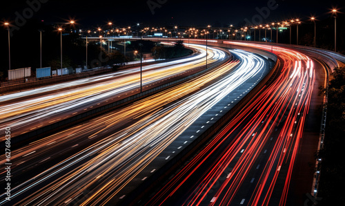 traffic on a highway at night