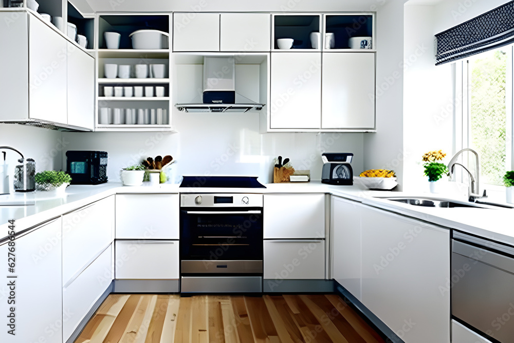 Fototapeta premium clean white kitchen. Generative AI