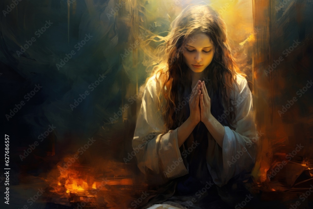 Woman is praying. Beautiful illustration picture. Generative AI