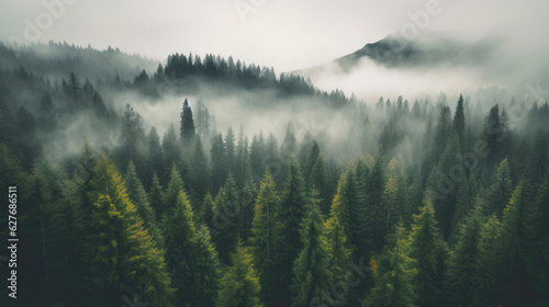 Enchanting Misty Peaks: Vibrant Fir Forest © Andrii 