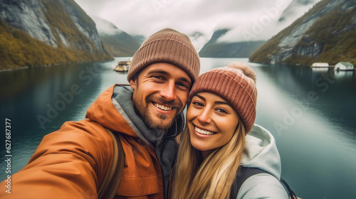 Scenic Norway Adventure: Happy Couple Explores the Fjords