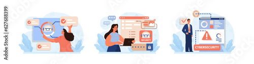 Cyber or web security set. Artificial intelligence provide data protection