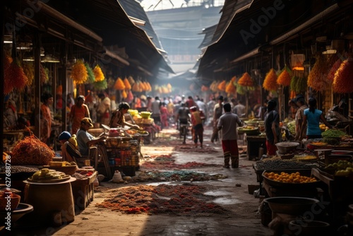 Vibrant Traditional Indonesian Market, Generative AI