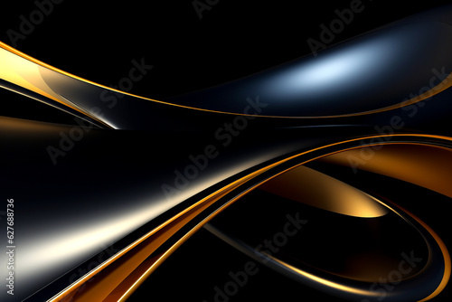 Incredible fantasy black and gold background. The texture of stucco  a wall with curves and inversions of black plastic  and mirror surfaces. AI generation