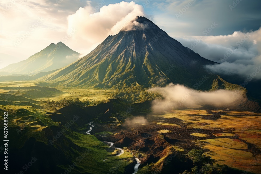 Breathtaking Indonesian Volcanic Landscape, Generative AI