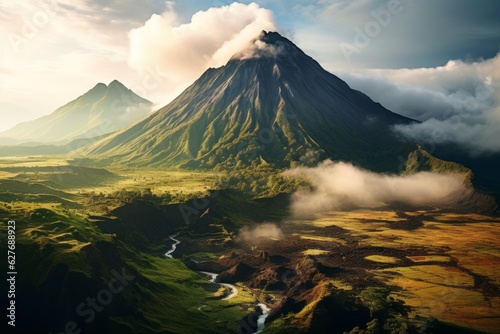 Breathtaking Indonesian Volcanic Landscape, Generative AI