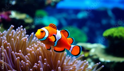 clown fish close up among corals in the ocean made with Generative AI