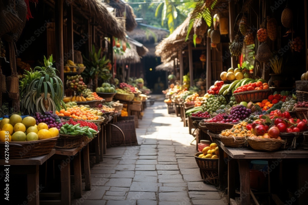 Colorful Indonesian Fruit Market, Generative AI