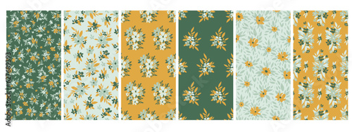 Trendy floral background with elegant small flowers on field for digital wallpaper and garment in liberty style ,ornate vector template