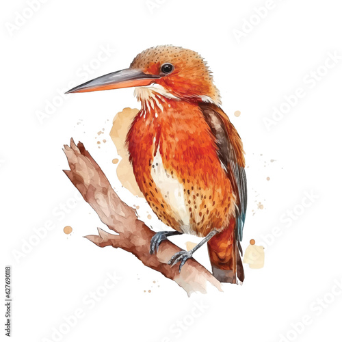 Ruddy Kingfisher watercolor paint photo