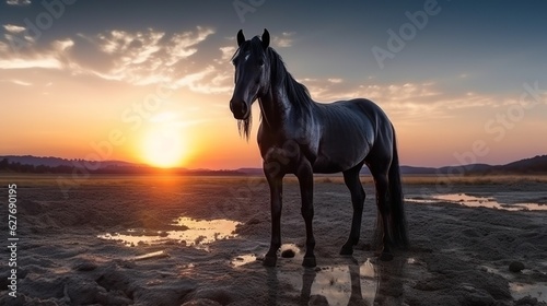 A beautiful view of horse in nature. Generative AI. © joseduardo