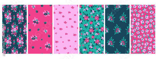 Trendy floral background with elegant small flowers on field for digital wallpaper and garment in liberty style ,ornate vector template
