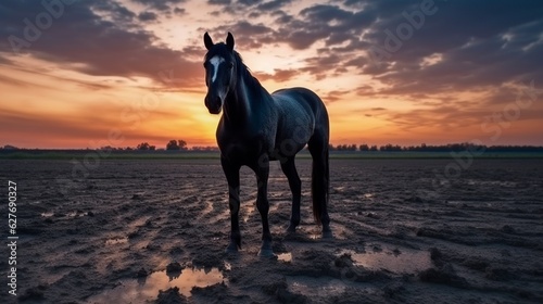 A beautiful view of horse in nature. Generative AI. © joseduardo