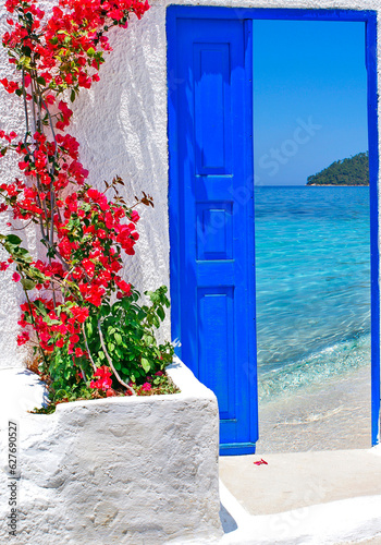 Traditional architecture of Oia village on Santorini island, Greece