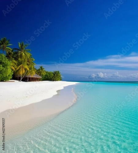 Beautiful beach on the Maldives' exotic island. Generative AI © Алена Ваторина