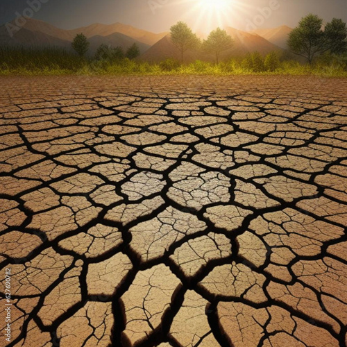 Dry cracked landscape as a result of climate change and rising temperatures. Generative AI