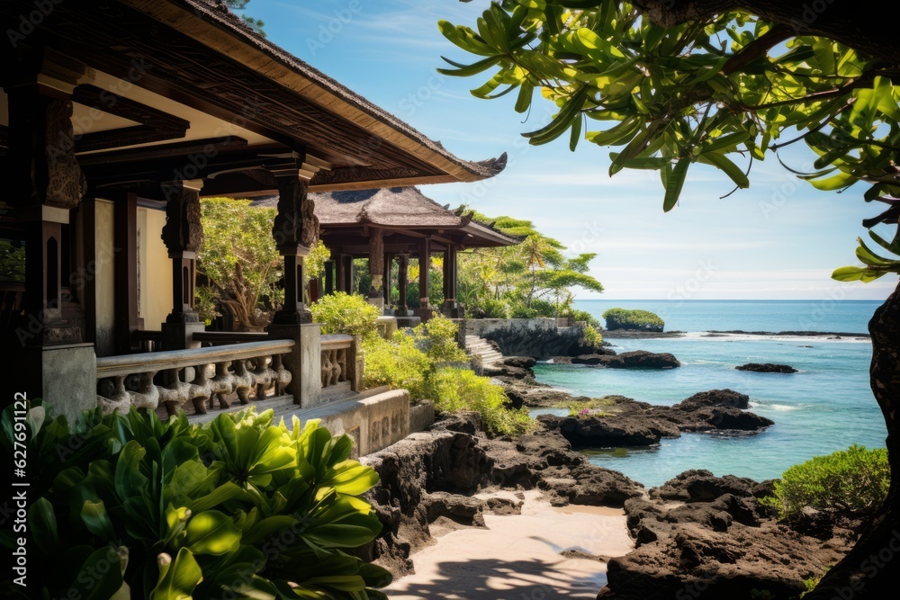 Serene Balinese Temple by the Sea, Generative AI Serene Balinese Temple by the Sea, Generative AI