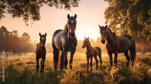 A beautiful view of horse in nature. Generative AI.