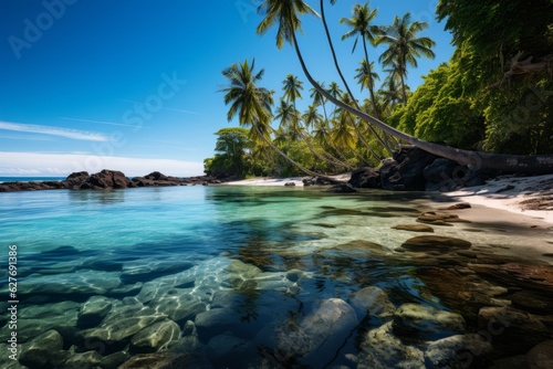 Serene Indonesian Beach with Palm Tree  Generative AI