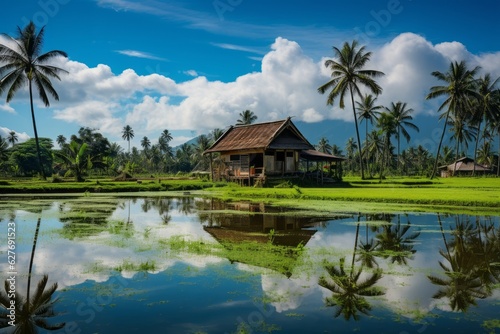 Serene Indonesian Rice Paddy Field, Generative AI