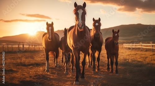 A beautiful view of horse in nature. Generative AI.