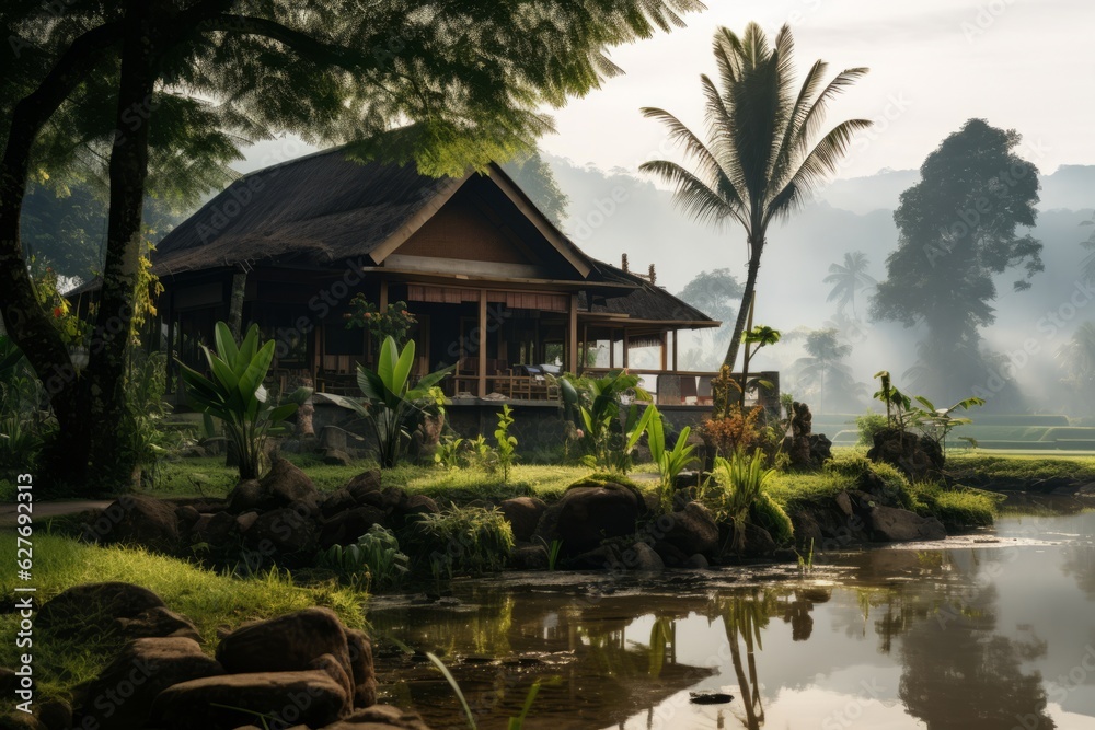 Serene Traditional Indonesian House, Generative AI