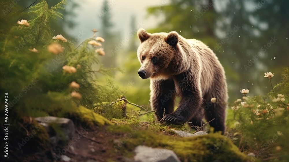 Fototapeta premium A beautiful view of bear in nature. Generative AI.