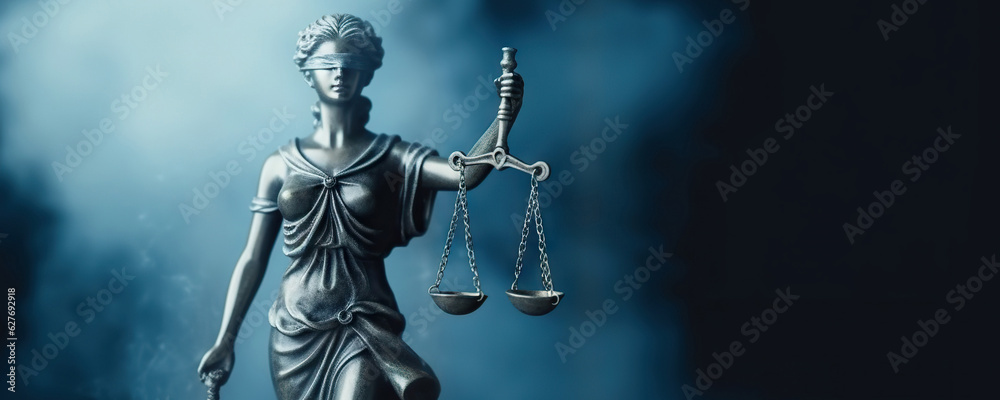 Naklejka premium Bronze statue of Themis, Goddess of Justice holding Law Scales. Copy space