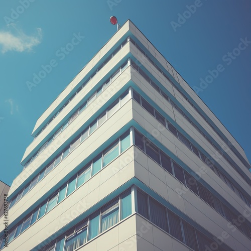 Modern business office building with clear blue sky. generative ai