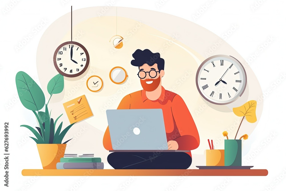 person working on laptop. Work hard concept. flat style illustration. Work from home. generative ai person working on laptop. Work hard concept. flat style illustration. Work from home. generative ai