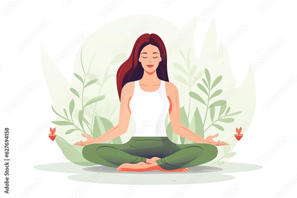 Young girl with sitting in lotus pose. woman doing yoga. healthy lifestyle. generative ai