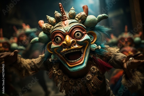 Traditional Indonesian Mask Dance, Generative AI © Shooting Star Std
