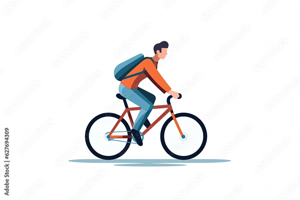 Young man riding bicycle with bag. cartoon illustration graphic design. generative ai