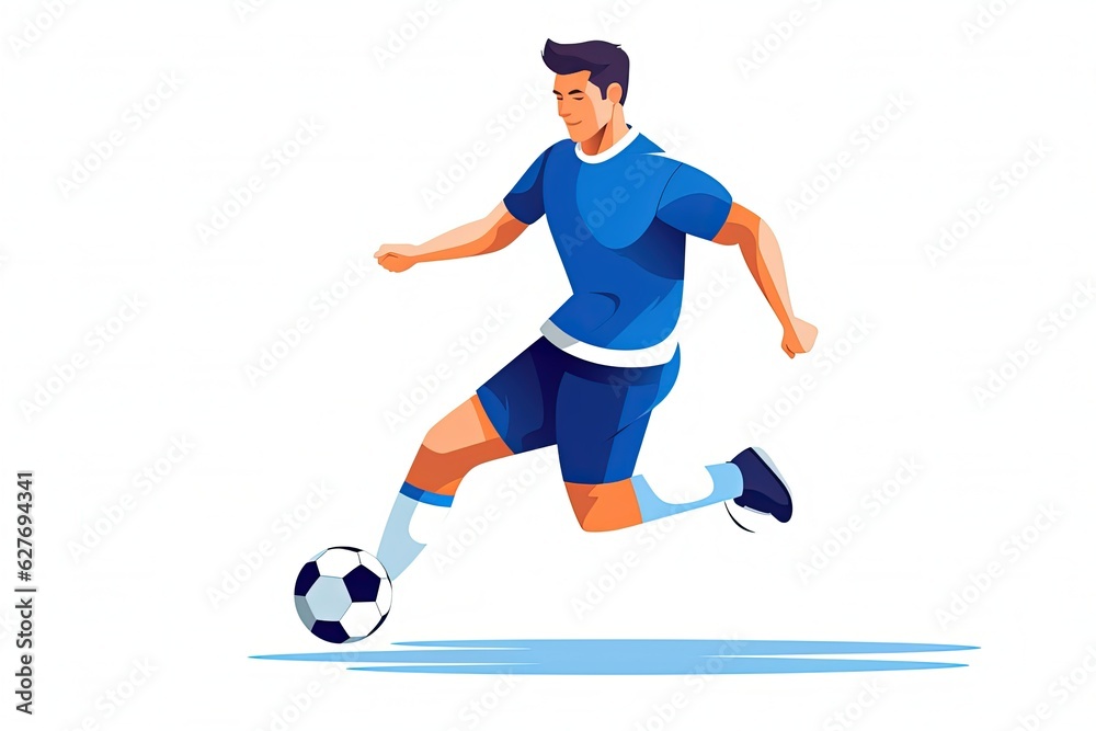 Soccer player kicking the ball. Flat vector illustration isolated on white background. generative ai