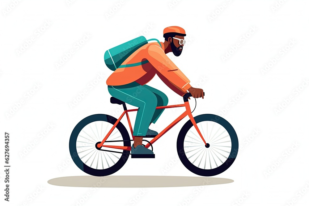 man riding bicycle. flat illustration on white background. generative ai