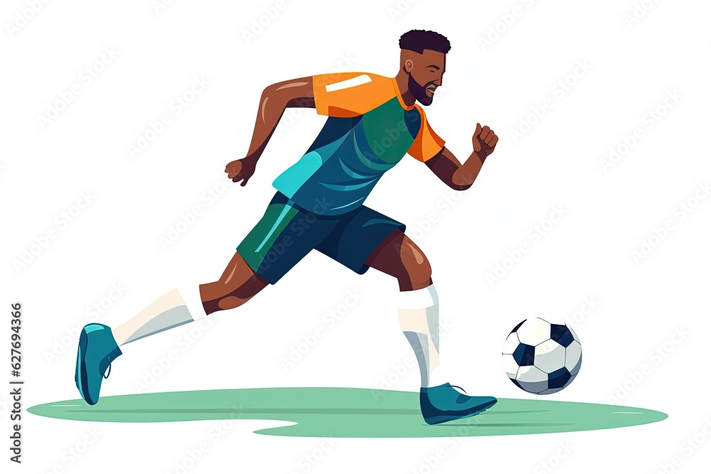 Football player kicks the ball. flat illustration isolated on white background. generative ai