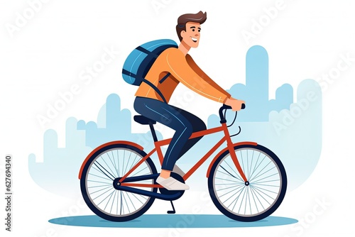 man riding bicycle. flat illustration on white background. generative ai