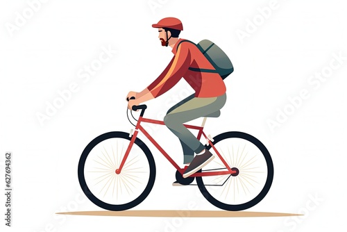 man riding bicycle. flat illustration on white background. generative ai