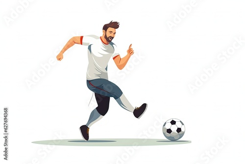 Football player kicks the ball. flat illustration isolated on white background. generative ai