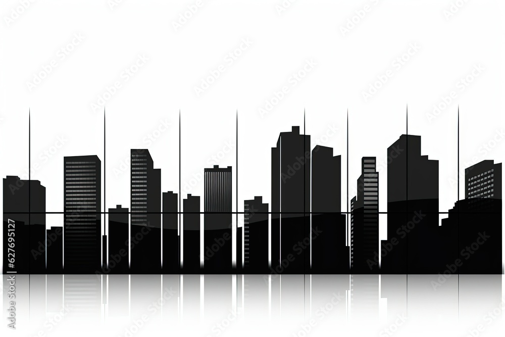 Fototapeta premium Cityscape with buildings silhouettes on white background. generative ai