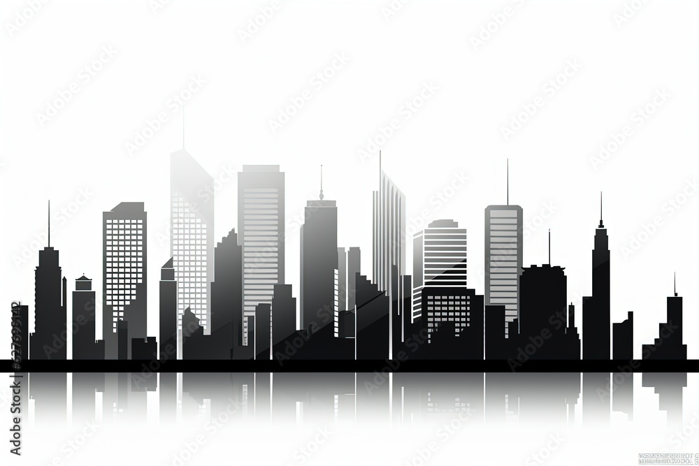 City skyscrapers silhouette isolated on white background. generative ai