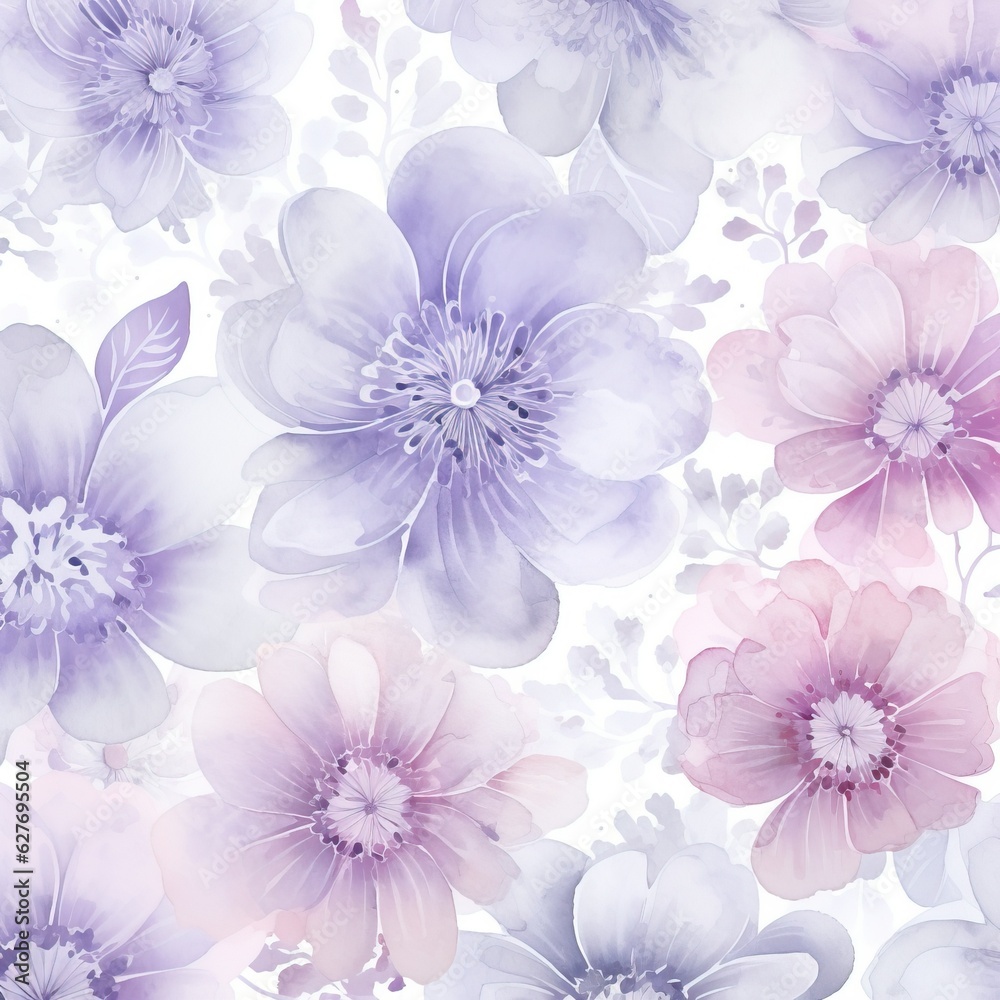 Pattern with pink violet flowers on white background. generative ai