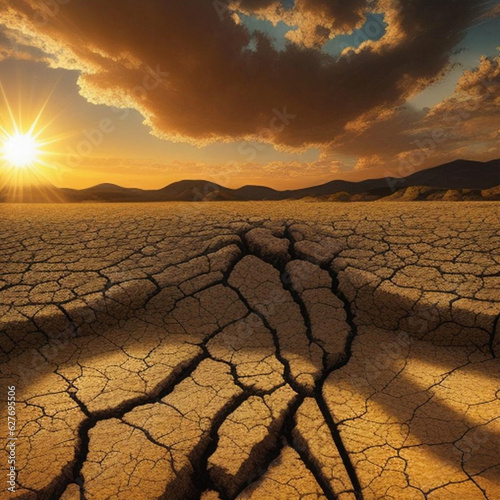 Dry cracked landscape as a result of climate change and rising temperatures. Generative AI
