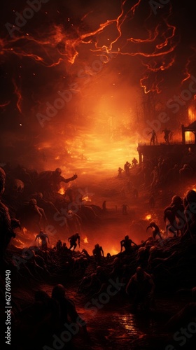 A wide shot of hell