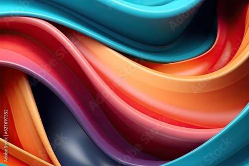 3d render of colorful wavy background. Abstract design with copy space, 3d render paper ribbon rolls abstract shapes, AI Generated